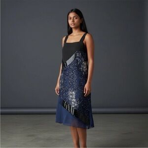 Prabal Gurung Navy Silk Beaded Evening‎ Cocktail Dress Size 6 quiet luxury